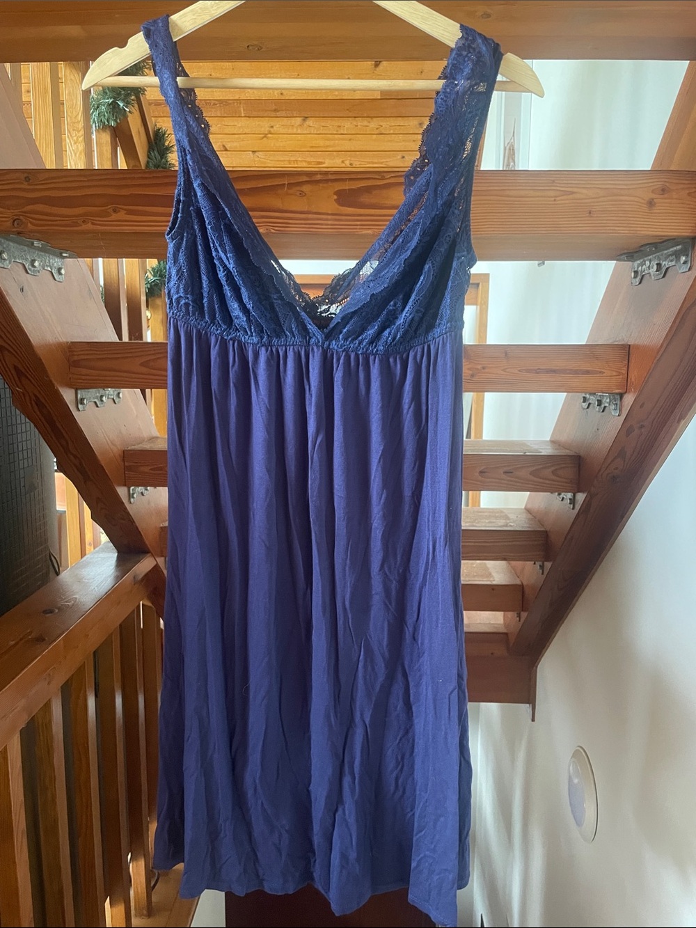 Lace-Trim Deep Blue Chemise Nightdress